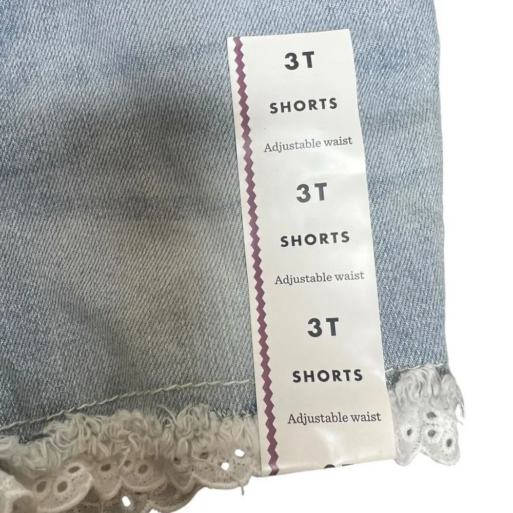 NEW Cat & Jack Super Stretch Denim Shorts with Lace Trim Adjustable Waist 3T